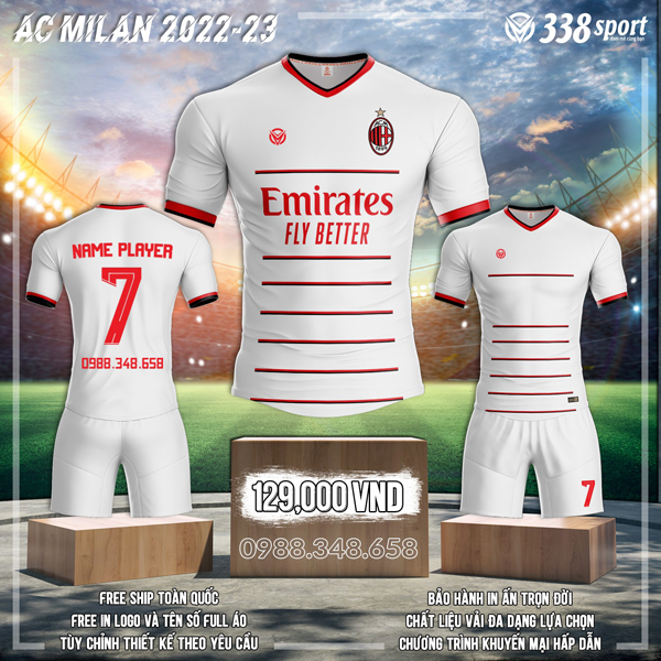 Áo bóng đá AC Milan 2022 - 2023 sân khách mới đang làm mưa làm gió trên thị trường hiện nay. Sự đơn giản của hai tông màu sắc trắng - đỏ đối lập mang đến điểm nhấn độc - lạ cho mẫu áo.