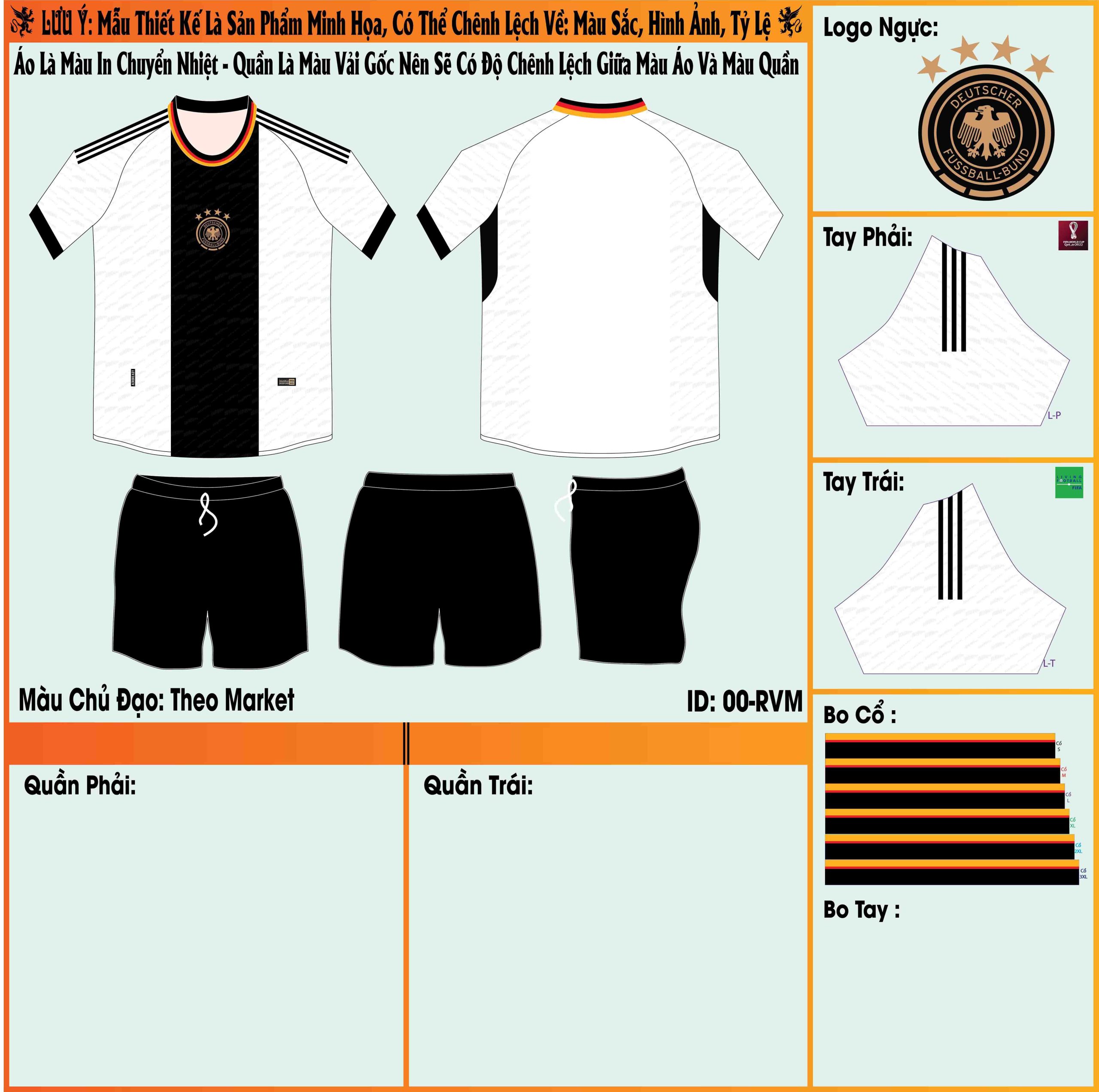 Mẫu market áo đội tuyển Đức sân nhà World Cup 2022 với chiếc áo đấu màu trắng chủ đạo kết hợp cùng chiếc quần short đen đẹp mắt. 