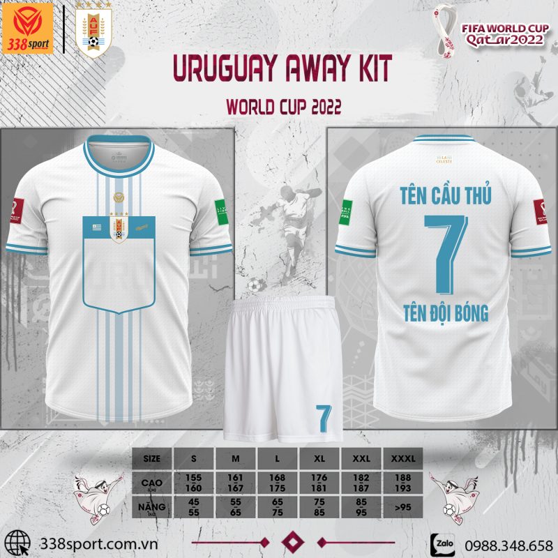 Hãy ghé shop 338 Sport để sắm cho mình bộ áo đội tuyển Uruguay sân khách World Cup 2022. Sản phẩm chất lượng, giá rẻ, nhiều ưu đãi hấp dẫn.