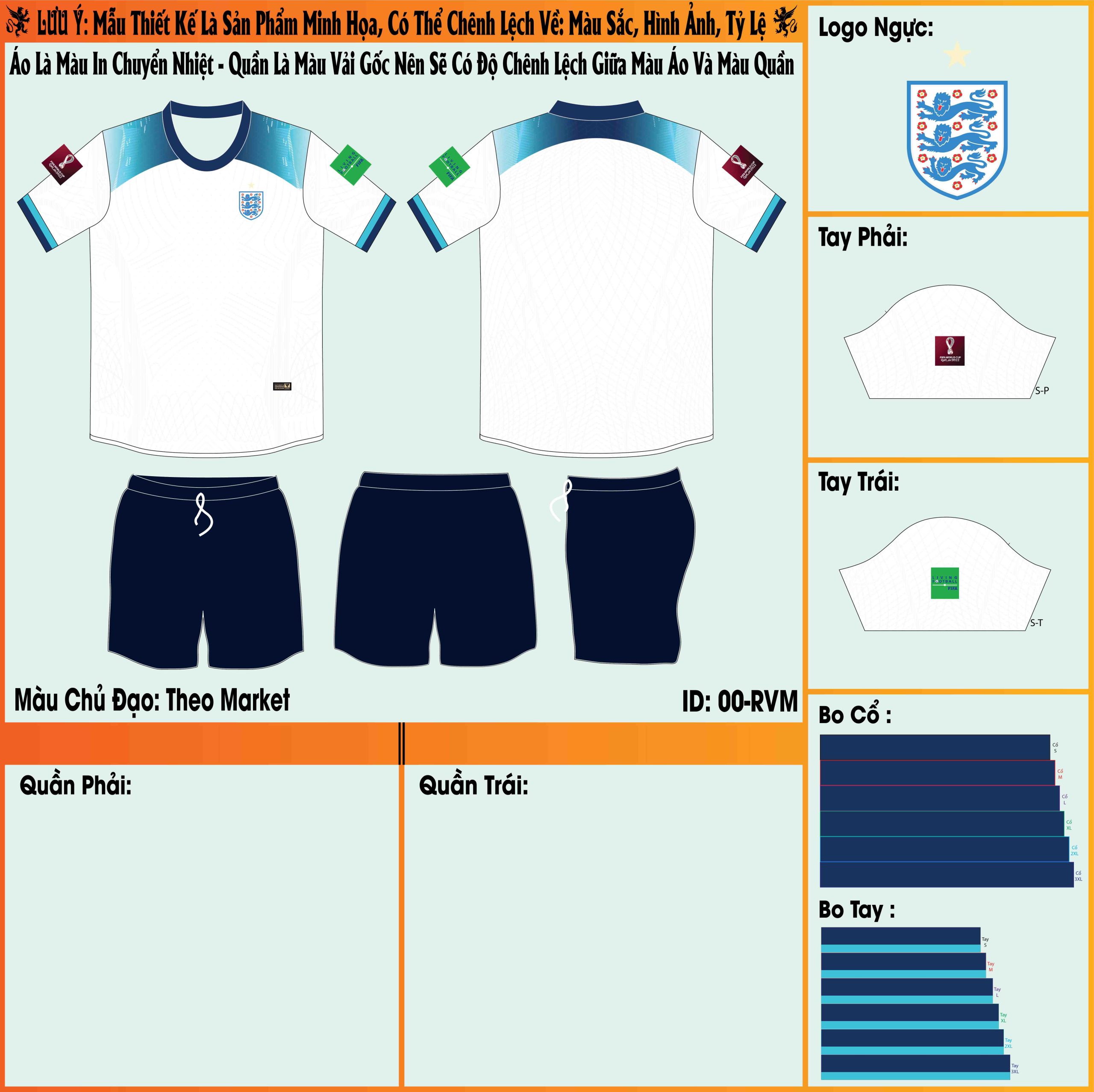 Mẫu market áo đội tuyển Anh sân nhà World Cup 2022 nhanh chóng chiếm được sự mến mộ của mọi người bởi thiết kế màu trắng đẹp mắt kết hợp cùng đường vai áo xanh bích độc lạ. 