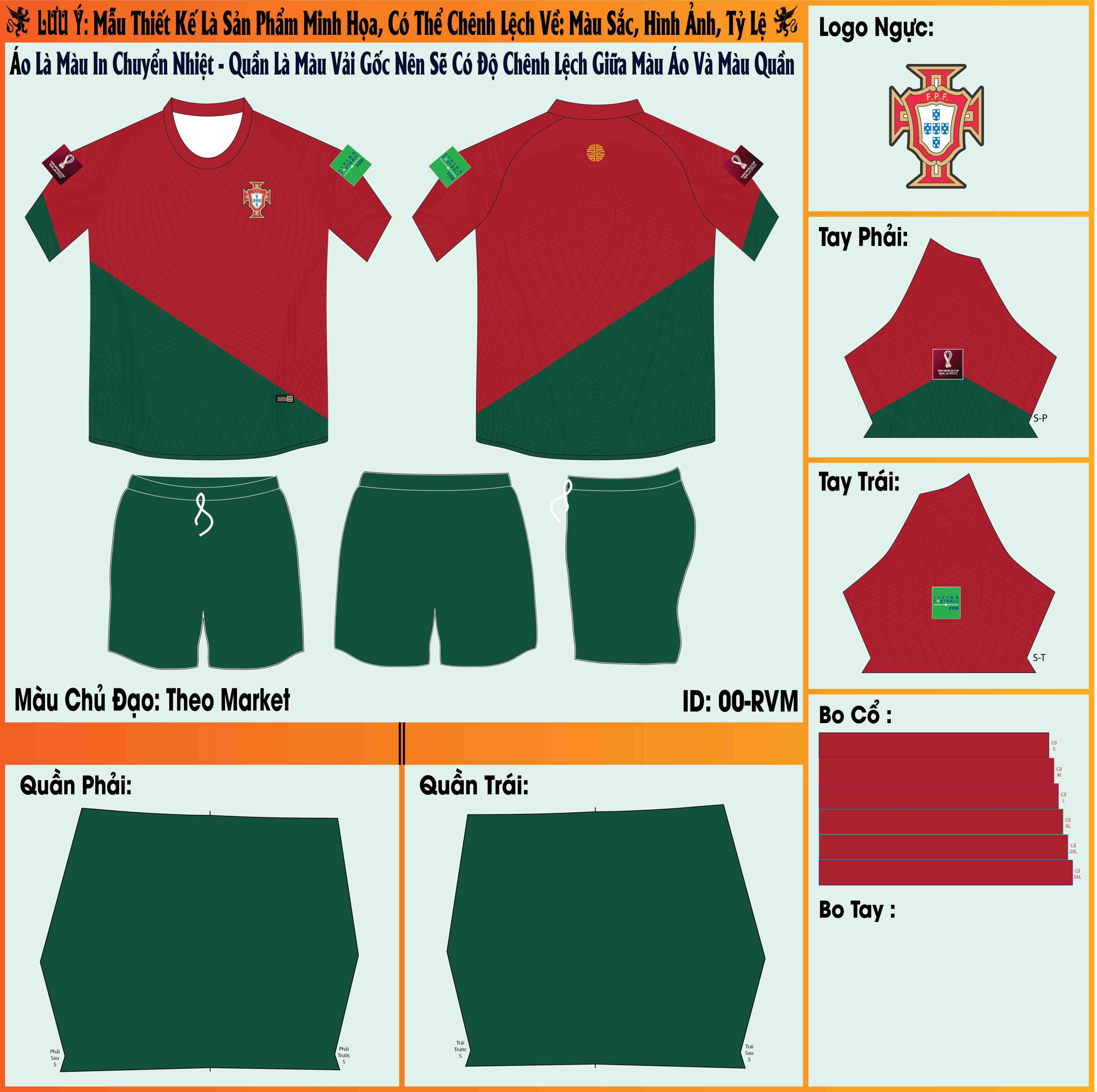 Mẫu market áo đội tuyển Bồ Đào Nha sân nhà World Cup 2022 là phiên bản áo đấu với sự kết hợp giữa màu đỏ đậm và màu xanh ve chai đẹp mắt. Thiết kế này đang chiếm trọn niềm tin và sự yêu thích của mọi người. 