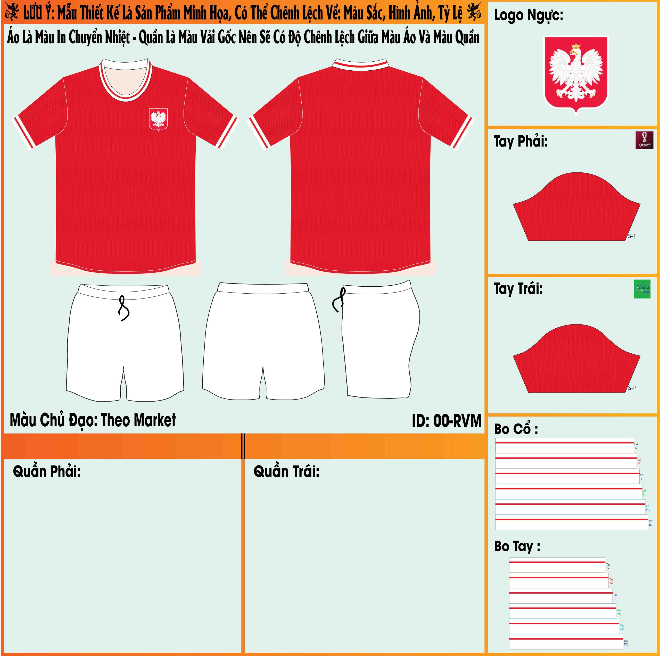 Mẫu market áo đội tuyển Ba Lan sân nhà World Cup 2022 gây ấn tượng bởi sự kết hợp màu sắc vô cùng độc đáo, đẹp mắt. Sự xuất hiện của họa tiết in chìm cũng khiến cho các thiết kế này tuyệt vời hơn. 