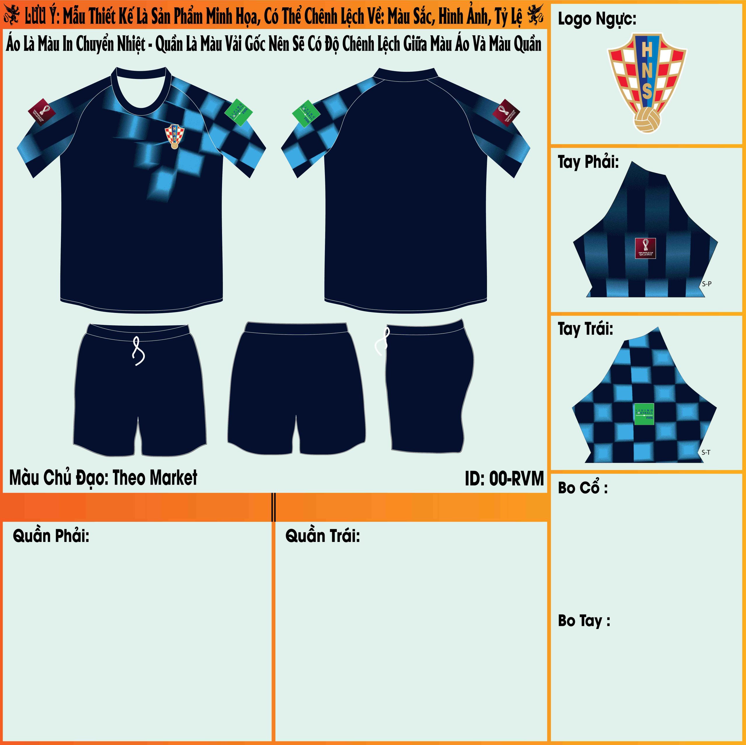 Mẫu market áo đội tuyển Croatia sân khách World Cup 2022 sở hữu màu tím than đẹp mắt được kết hợp cùng các họa tiết tạo hình 3D trên cầu vai áo và tay áo. 