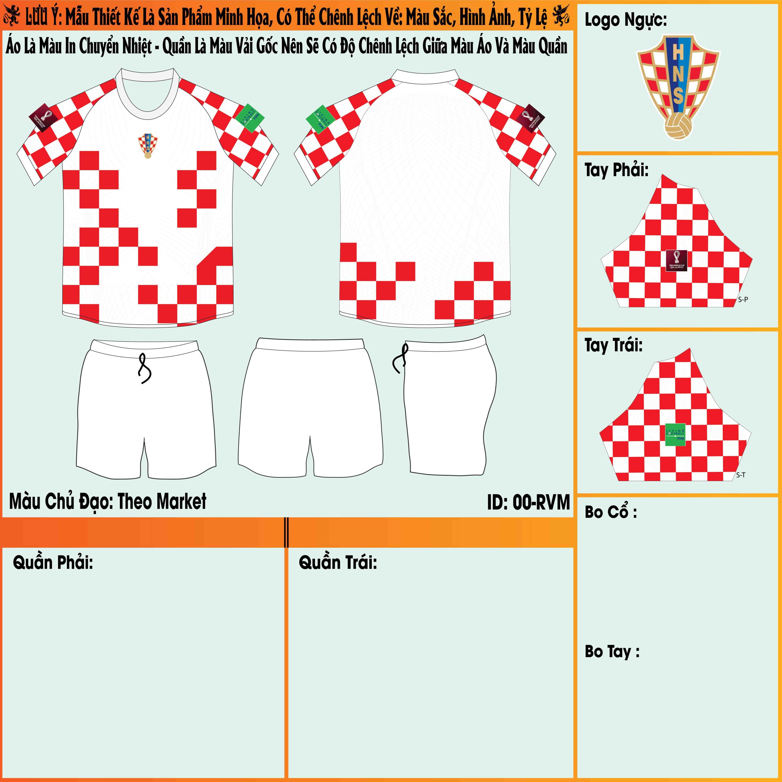Mẫu market áo đội tuyển Croatia sân nhà World Cup 2022 với phiên bản màu trắng tươi mới được kết hợp cùng họa tiết ô vuông màu đỏ vô cùng bắt mắt. 
