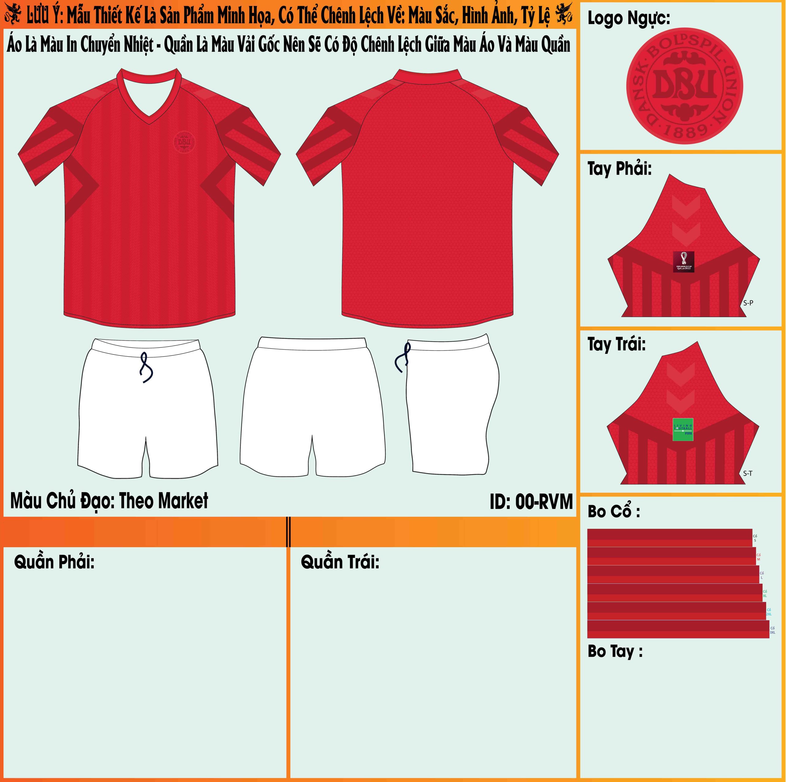 Mẫu market áo đấu đội tuyển Đan Mạch sân nhà World Cup 2022 chính thức lộ diện với màu đỏ cuốn hút được phối cùng chiếc quần short trắng độc đáo và đẹp mắt. 