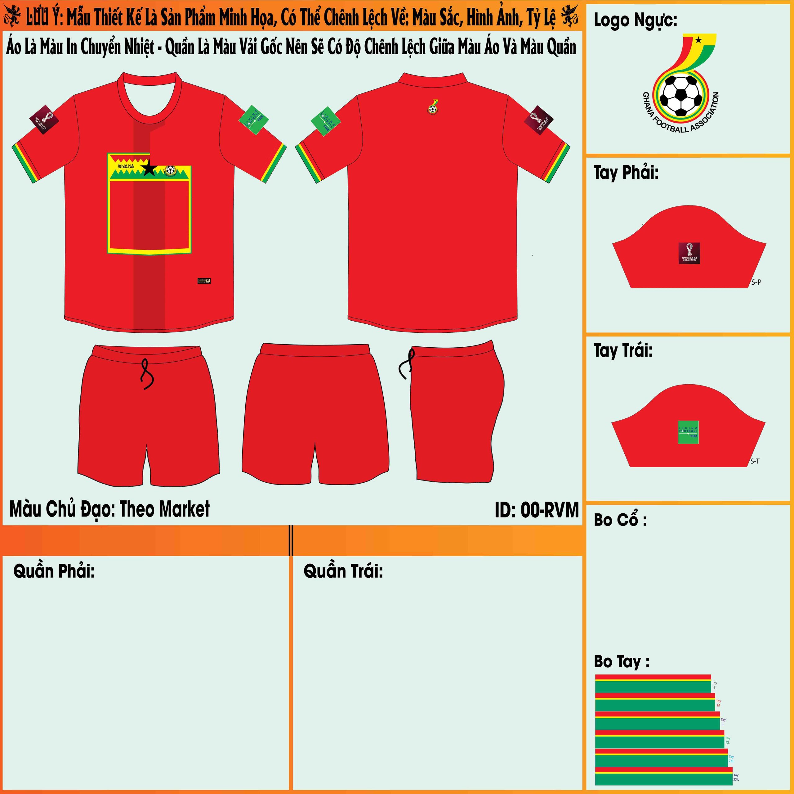 Mẫu market áo đội tuyển Ghana sân khách World Cup 2022 sở hữu màu đỏ quen thuộc và thích hợp với tất cả mọi người. 
