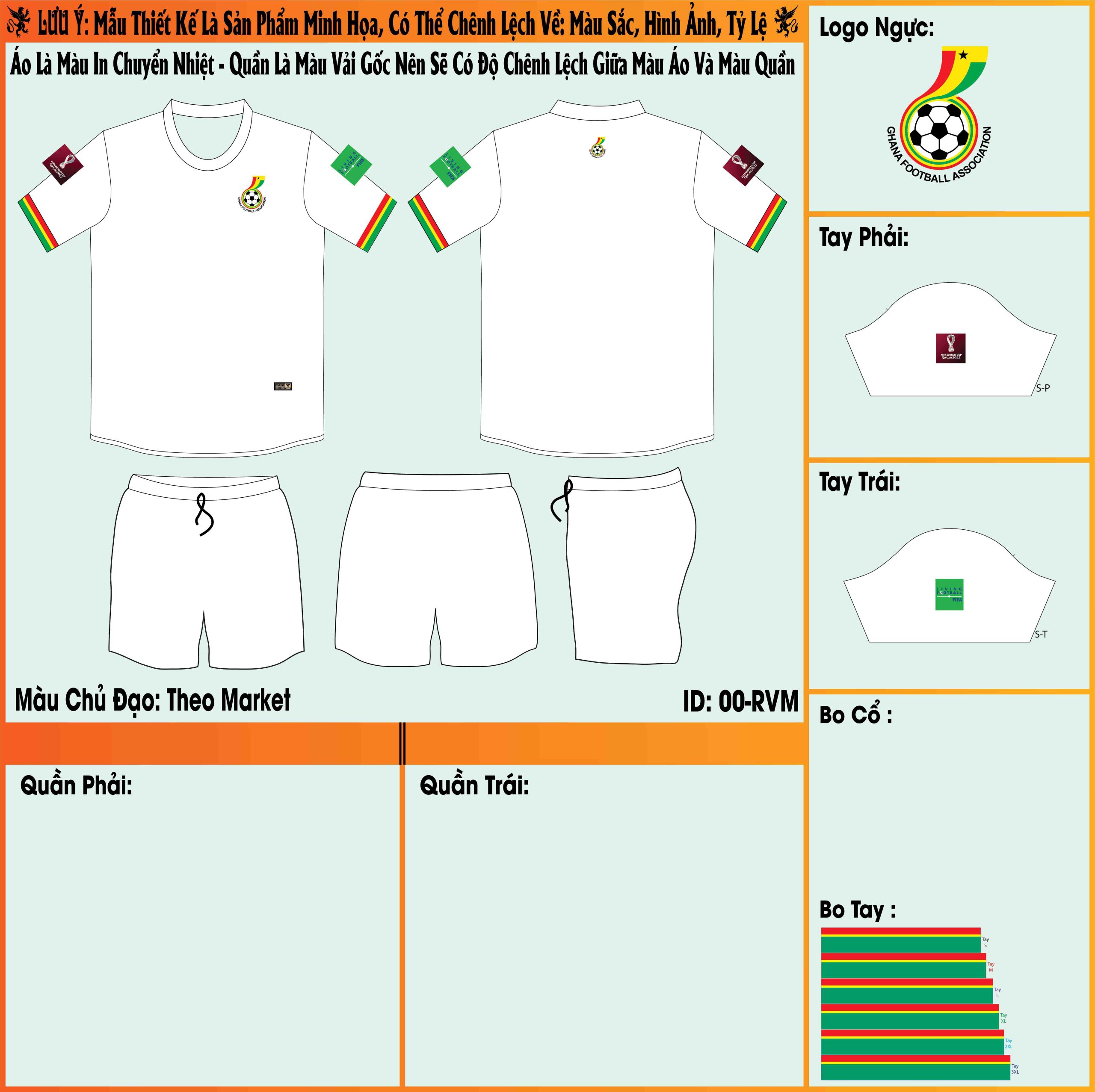Mẫu market áo đội tuyển Ghana sân nhà World Cup 2022 sở hữu màu trắng trẻ trung được kết hợp cùng đường viền bo cổ áo đấu đẹp mắt. Liên hệ để được sở hữu thiết kế này ngay nhé. 