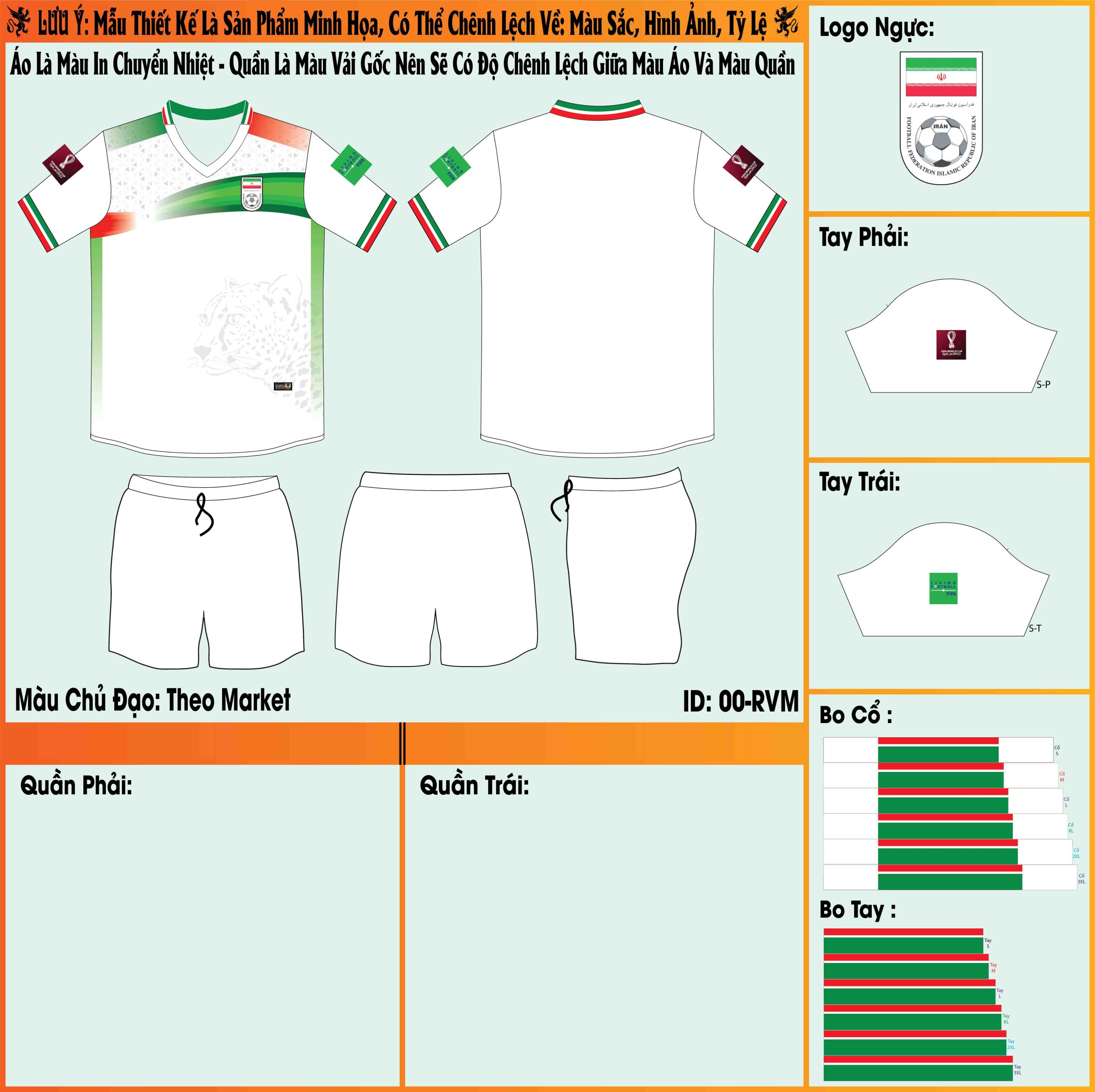 Mẫu market áo đội tuyển Iran sân nhà World Cup 2022 sở hữu màu trắng trẻ trung được kết hợp cùng họa tiết độc đáo và thu hút. 