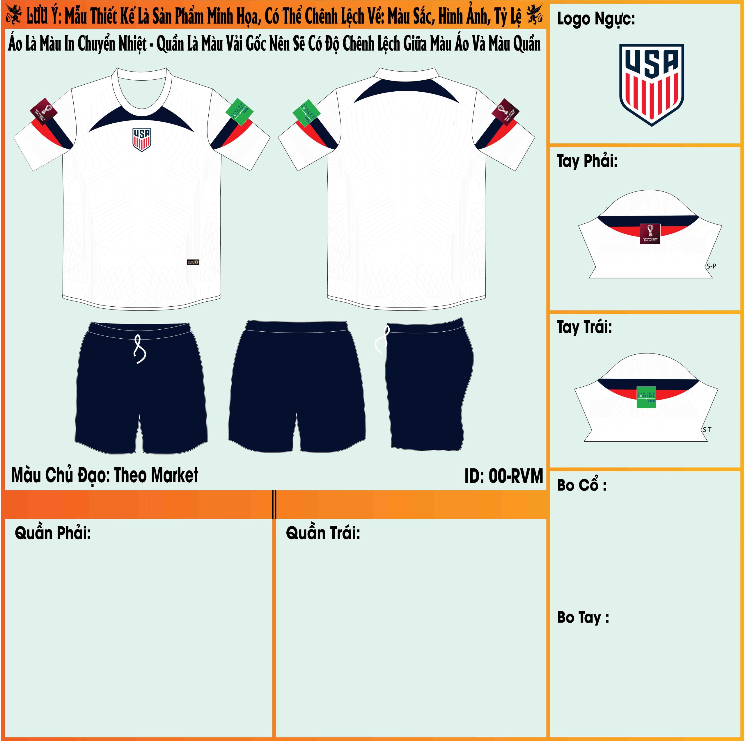 Thương hiệu 338 Sport vừa công bố hình ảnh mẫu market áo đội tuyển Mỹ sân nhà World Cup 2022 cho người hâm mộ. Đặc biệt với những ai đang có nhu cầu may áo bóng đá thì càng không nên bỏ qua. 