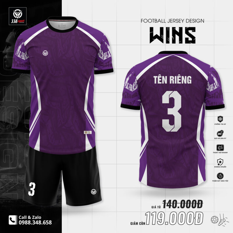 Alternative view of Bộ Quần Áo Bóng Đá Không Logo Reup Wins Màu Tím